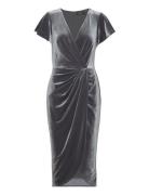 Velvet Flutter-Sleeve Cocktail Dress Knælang Kjole Grey Lauren Ralph Lauren