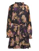 Floral Belted Crinkle Georgette Dress Kort Kjole Black Lauren Ralph Lauren