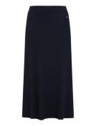 Micro Cable Flared Skirt Knælang Nederdel Blue Tommy Hilfiger