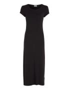 Modal Rib Cap Sleeve Dress Knælang Kjole Black Calvin Klein