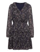 Floral Crinkle Georgette Surplice Dress Kort Kjole Navy Lauren Ralph Lauren