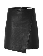 Slfcarol Hw Short Leather Skirt Kort Nederdel Black Selected Femme