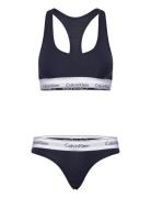 Unlined Bralette/Thong Gift Set Lingerie Bras & Tops Soft Bras Bralette Navy Calvin Klein