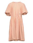 Vertical Stripes Ruffle Sleeves Dress Dresses & Skirts Dresses Casual Dresses Short-sleeved Casual Dresses Orange Bobo Choses