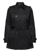 Belted Cotton-Blend Trench Coat Trenchcoat Frakke Black Lauren Ralph Lauren