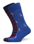 Bci Combed Cotton-2Pk Aopp/Stripe Underwear Socks Regular Socks Blue Polo Ralph Lauren Underwear