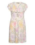 Floral Bubble Crepe Tie-Neck Dress Kort Kjole Pink Lauren Ralph Lauren