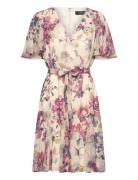 Floral Crinkle Georgette Surplice Dress Kort Kjole Cream Lauren Ralph Lauren