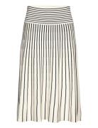 Striped Cotton-Blend Midi Skirt Knælang Nederdel Cream Lauren Ralph Lauren