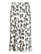 Leaf-Print Charmeuse Midi Skirt Knælang Nederdel Black Lauren Ralph Lauren