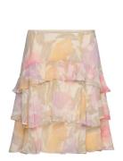 Floral Crinkle Georgette Tiered Skirt Kort Nederdel Pink Lauren Ralph Lauren