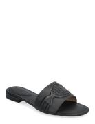 Alegra Iii Leather Slide Sandal Flade Sandaler Black Lauren Ralph Lauren