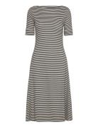 Striped Stretch Cotton Midi Dress Knælang Kjole Black Lauren Ralph Lauren