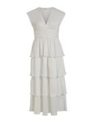 Vilillian V-Neck Plisse Ankle Dress/Dc Knælang Kjole White Vila