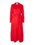 Slflyra Ls Ankle Linen Shirt Dress B Maxikjole Festkjole Red Selected Femme