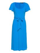 Belted Crepe Flutter-Sleeve Dress Knælang Kjole Blue Lauren Ralph Lauren