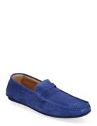 Slhsergio Suede Penny Driving Shoe Loafers Flade Sko Blue Selected Homme