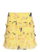 Floral Ruffle-Trim Georgette Miniskirt Kort Nederdel Yellow Lauren Ralph Lauren
