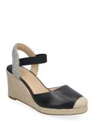 Pearle Ii Leather & Canvas Espadrille Espadrillos Med Hæl Sandal Black Lauren Ralph Lauren