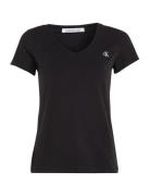 Ck Embroidery Stretch V-Neck Tops T-shirts & Tops Short-sleeved Black Calvin Klein Jeans