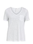 Objtessi Slub S/S V-Neck Noos Tops T-shirts & Tops Short-sleeved White Object