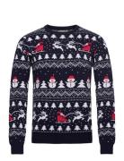 The Stylish Christmas Jumper Tops Knitwear Round Necks Navy Christmas Sweats