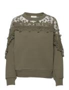 Crkalanie Sweatshirt Tops Sweatshirts & Hoodies Sweatshirts Khaki Green Cream