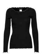 Organic T-Shirt W/Lace Tops T-shirts & Tops Long-sleeved Black Rosemunde