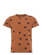 Basic Hearts Ss Tee Tencel™ Tops T-Kortærmet Skjorte Brown Mini Rodini