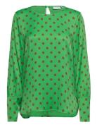 Shirt With Wide Sleeves In Dot Prin Tops Blouses Long-sleeved Green Coster Copenhagen