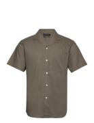 Bowling Cotton Linen Shirt S/S Tops Shirts Short-sleeved Khaki Green Clean Cut Copenhagen