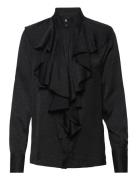 Logo Jacquard Ruffle Shirt Tops Blouses Long-sleeved Black Karl Lagerfeld
