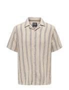 Onstrev Life Reg Stripe Ss Shirt Noos Tops Shirts Short-sleeved Beige ONLY & SONS