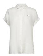 Linen Shirt Grown-On Sleeve Tops T-shirts & Tops Short-sleeved White Tommy Hilfiger