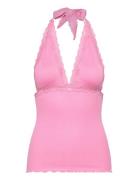 Silk Halter Neck W/ Lace Tops T-shirts & Tops Sleeveless Pink Rosemunde