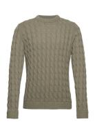 Onskicker Life Reg 3 Cable Crew Knit Tops Knitwear Round Necks Khaki Green ONLY & SONS