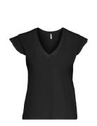 Onlmay Life S/S Frill V-Neck Top Box Jrs Tops T-shirts & Tops Short-sleeved Black ONLY