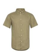 Kris Linen Ss Shirt Tops Shirts Short-sleeved Green Les Deux