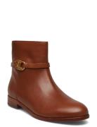 Briela Burnished Leather Bootie Shoes Boots Ankle Boots Ankle Boots Flat Heel Brown Lauren Ralph Lauren