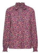Floral Pleated Georgette Tie-Neck Blouse Tops Blouses Long-sleeved Pink Lauren Ralph Lauren