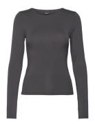 Soft Touch Crew Neck Top Tops T-shirts & Tops Long-sleeved Grey Gina Tricot