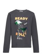 Special Artwork Longsleeve Tops T-shirts Long-sleeved T-Skjorte Grey Tom Tailor