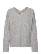 Yasemilie Ls V-Neck Knit Pullover S.noos Tops Knitwear Jumpers Grey YAS