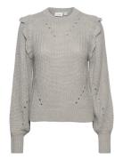 Vinorila New L/S Pointelle Knit Top Tops Knitwear Jumpers Grey Vila