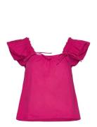 2Nd Cerise Tt - Crispy Poplin Tops T-shirts & Tops Short-sleeved Pink 2NDDAY