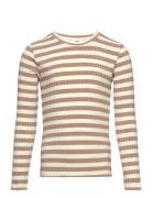 5X5 Classic Stripe Talika Top Tops T-shirts Long-sleeved T-Skjorte Beige Mads Nørgaard