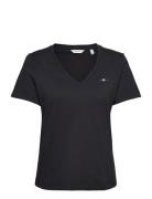 Reg Shield Ss V-Neck T-Shirt Tops T-shirts & Tops Short-sleeved Black GANT