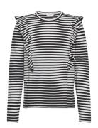 Striped Long Sleeves T-Shirt Tops T-shirts Long-sleeved T-Skjorte Black Mango