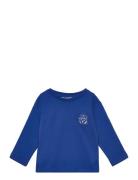 Printed Long Sleeve T-Shirt Tops T-shirts Long-sleeved T-Skjorte Blue Mango