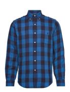 Custom Fit Checked Double-Faced Shirt Tops Shirts Casual Navy Polo Ralph Lauren